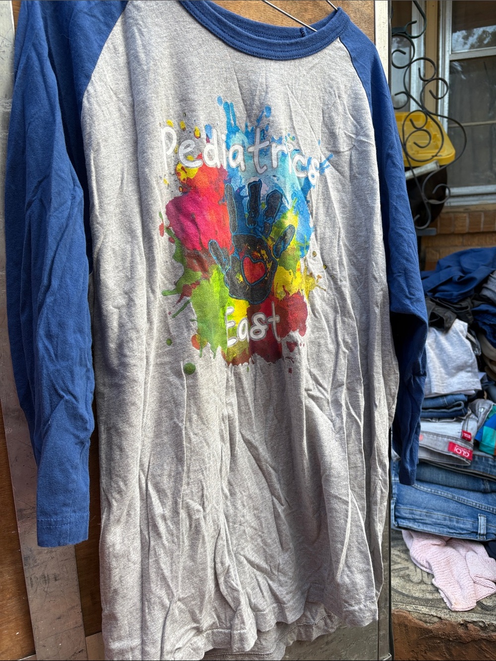 Graphic Raglan Tee with Colorful Handprint